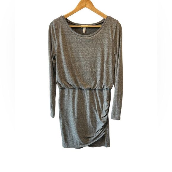 Grey Jersey Knit Long Sleeve Bubble Top Asymmetrical Bottom Dress L - Picture 1 of 10